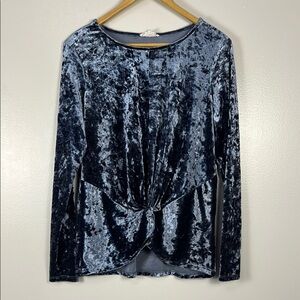 Pleione X Anthropoligie Velvet Long Sleeve Top‎ in Blue EUC